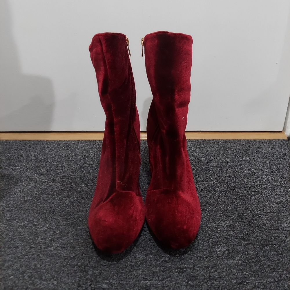 Burgundy Faux Suede Booties